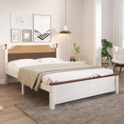 Lit double 140x200 cm - Lit avec tête et pied de lit - Pin + MDF - Sans matelas - Blanc>Okwish Sale