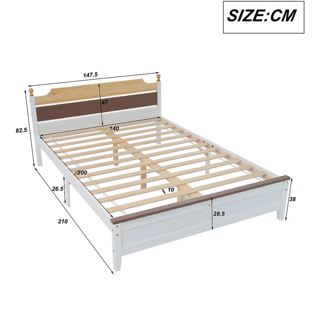 Lit double 140x200 cm - Lit avec tête et pied de lit - Pin + MDF - Sans matelas - Blanc>Okwish Sale