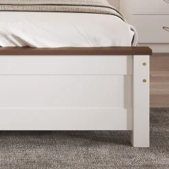 Lit double 140x200 cm - Lit avec tête et pied de lit - Pin + MDF - Sans matelas - Blanc><noscript><img width=