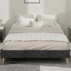 Lit Double 140x200 cm - Lit Bas Contemporain Adulte et Ado, Cadre Minimaliste et Robuste, Sans Tête de Lit, Sans Matelas, Gris><noscript><img width=