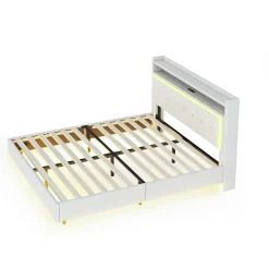 Lit Double 140x200 cm - Lit capitonné Adulte avec LED Intégrée et Port USB, Pieds Cachés Lin Beige><noscript><img width=