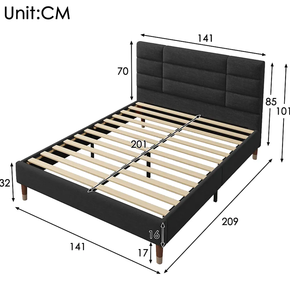 Okwish Lit double 140x200 cm - Lit capitonné avec sommier à lattes - Lin - Sans Matelas - Noir* Lit Double