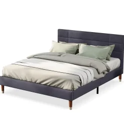 Okwish Lit double 140x200 cm - Lit capitonné avec tête de lit - Lin - Sans Matelas - Gris* Lit Double