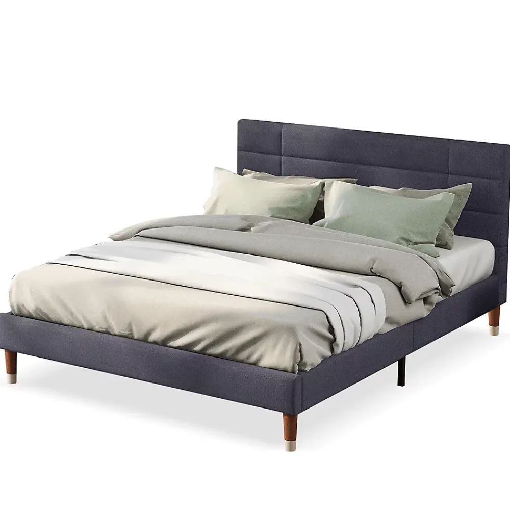 Okwish Lit double 140x200 cm - Lit capitonné avec tête de lit - Lin - Sans Matelas - Gris* Lit Double