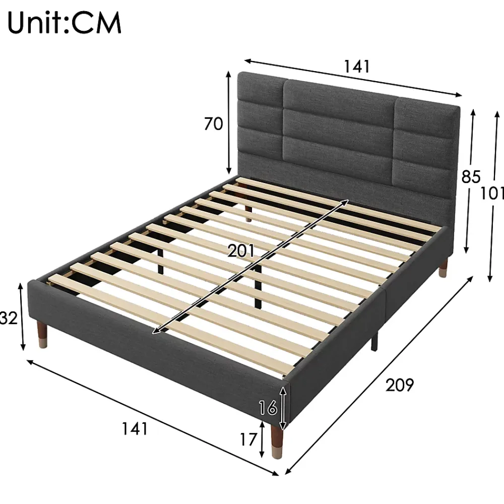 Okwish Lit double 140x200 cm - Lit capitonné avec tête de lit - Lin - Sans Matelas - Gris* Lit Double