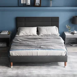 Okwish Lit double 140x200 cm - Lit capitonné avec tête de lit - Lin - Sans Matelas - Gris* Lit Double