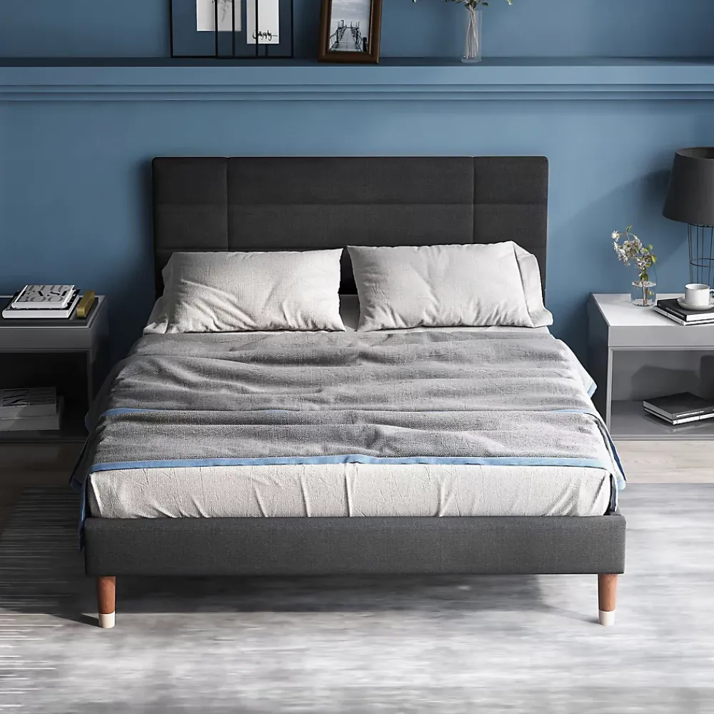 Okwish Lit double 140x200 cm - Lit capitonné avec tête de lit - Lin - Sans Matelas - Gris* Lit Double