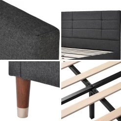 Okwish Lit double 140x200 cm - Lit capitonné avec tête de lit - Lin - Sans Matelas - Gris* Lit Double