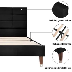 Okwish Lit double 140x200 cm - Lit capitonné avec tête de lit - Lin - Sans Matelas - Gris* Lit Double