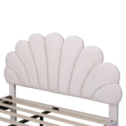 Lit Double 140x200 cm - Lit Capitonné enfant/Adulte avec Tête de Lit et Sommier à Lattes, Velours, Beige, Sans Matelas><noscript><img width=
