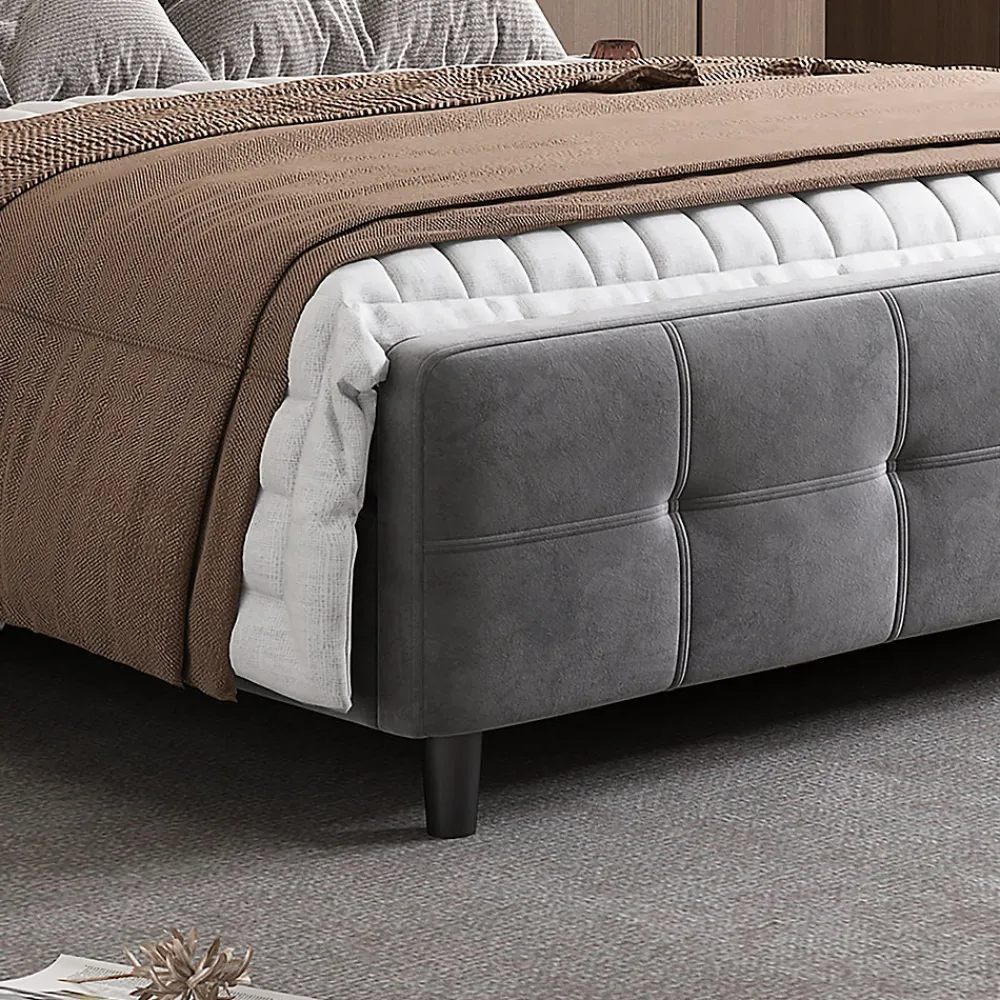 Lit Double 140x200 cm - Lit Capitonné avec Bandes LED 16 s - Sans Matelas - Velours Gris>Okwish Sale