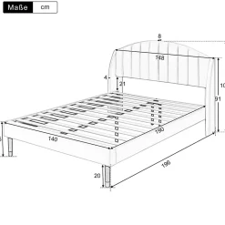Lit Double 140x190 cm - Lit Capitonné ado - Velours - Élégance Moderne - Sans Matelas - Beige><noscript><img width=