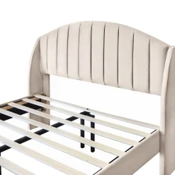 Lit Double 140x190 cm - Lit Capitonné ado - Velours - Élégance Moderne - Sans Matelas - Beige><noscript><img width=