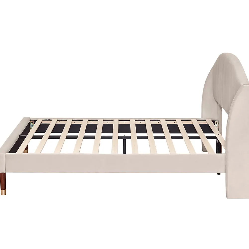 Lit Double 140x190 cm - Lit Capitonné ado - Velours - Élégance Moderne - Sans Matelas - Beige>Okwish Discount