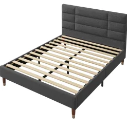 Okwish Lit double 140x200 cm - Lit capitonné avec sommier à lattes - Lin - avec Matelas - Gris* Ensemble Sommier Et Matelas