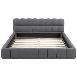 Okwish Lit double 140x190 cm - Lit classique avec dossier moelleux - Lin - Sans Matelas - Gris* Lit Double