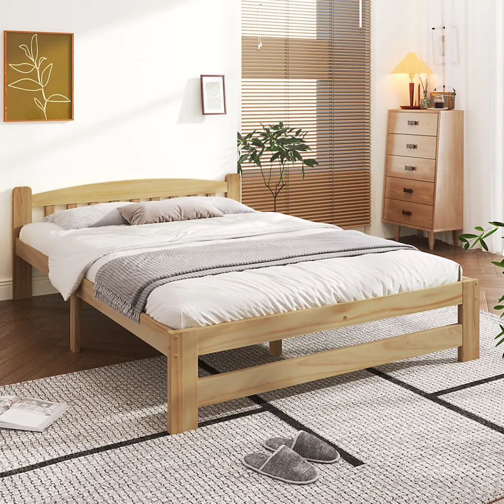 Okwish Lit double 140x200 cm - Lit classique avec tête de lit et sommier à lattes - Pin - Sans matelas - Naturel* Lit Double