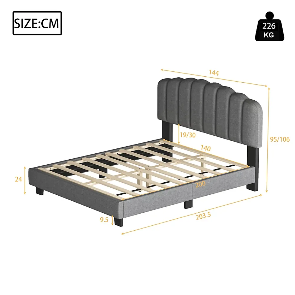 Okwish Lit Double 140x200 cm - Lit Classique avec Tête de Lit Réglable - Lin + MDF - Sans Matelas - Gris* Lit Double
