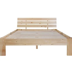 Lit Double 140x200 cm - Lit Double en Bois Massif avec Sommier Inclus, Style Minimaliste, Pin Naturel><noscript><img width=