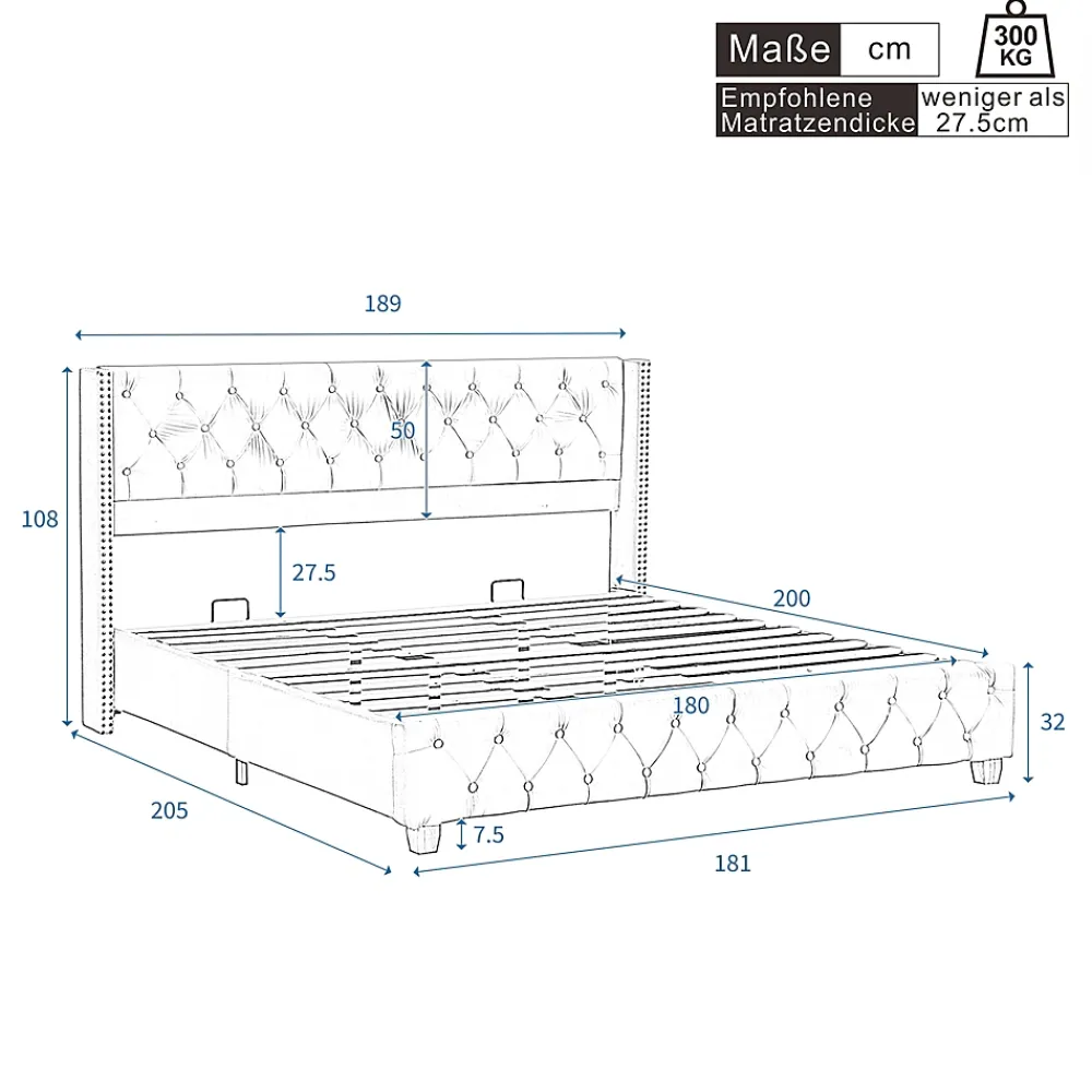 Okwish Lit Double 180x200 cm - Lit Double Rembourré avec Tête de Lit Capitonnée - Velours - Sans Matelas - Beige* Lit Double