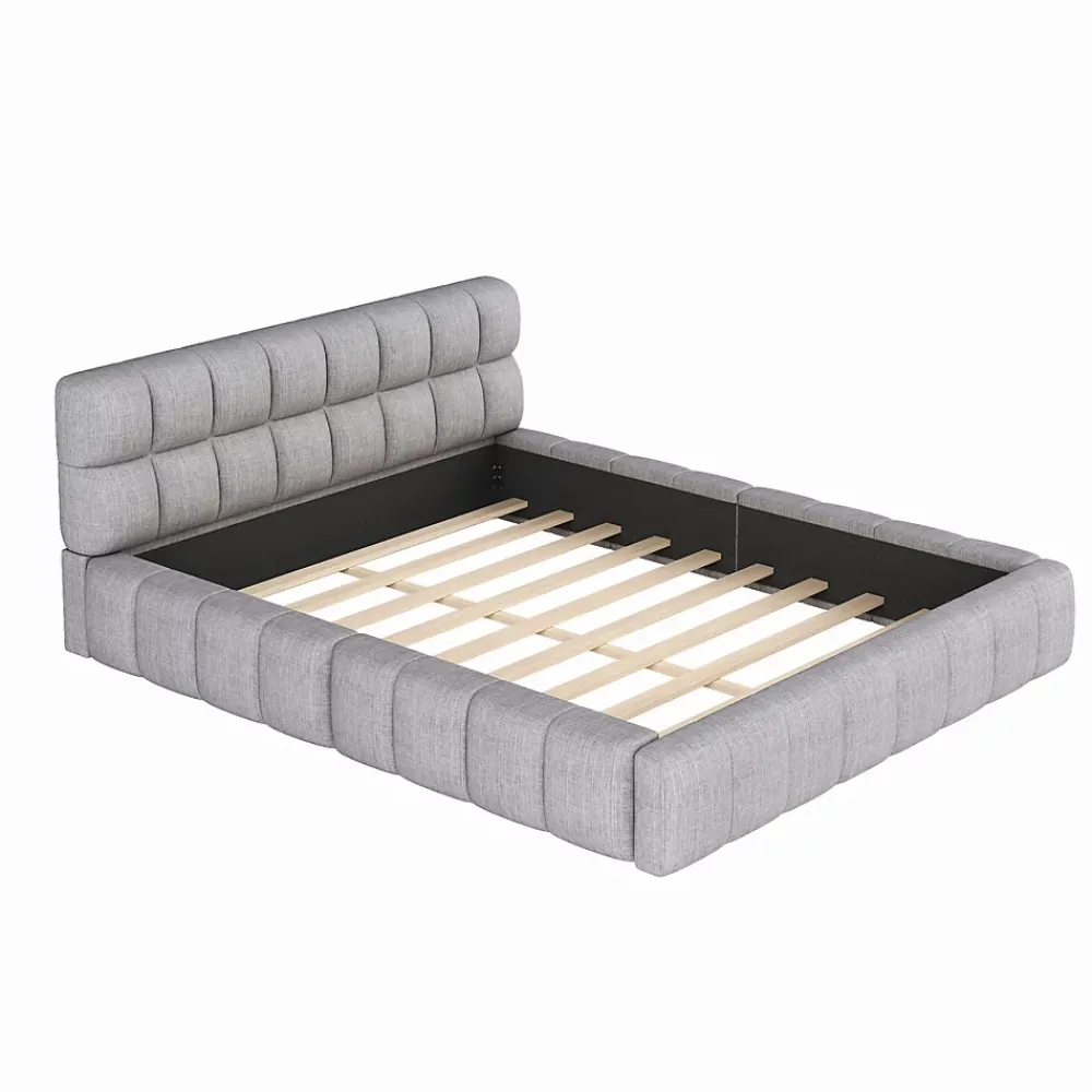 Okwish Lit Double 140x200 cm - Lit Double Ado Capitonné avec Tête de Lit et Sommier Inclus - Cadre en Lin Moderne - Sans Matelas - Gris* Lit Double