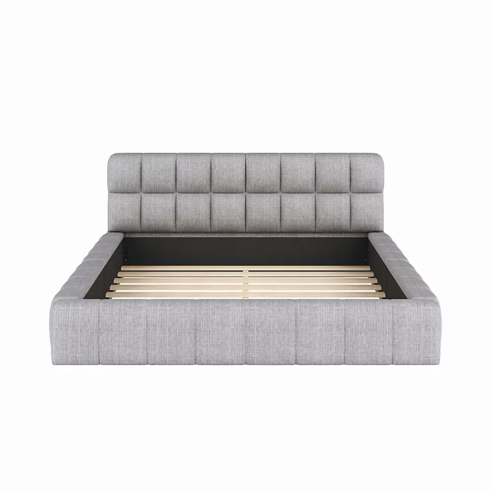 Okwish Lit Double 140x200 cm - Lit Double Ado Capitonné avec Tête de Lit et Sommier Inclus - Cadre en Lin Moderne - Sans Matelas - Gris* Lit Double