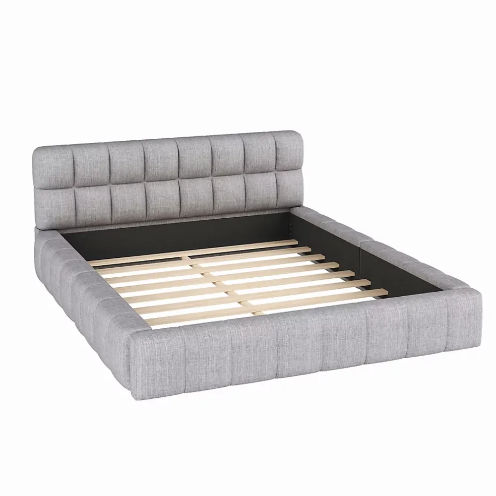 Okwish Lit Double 140x200 cm - Lit Double Ado Capitonné avec Tête de Lit et Sommier Inclus - Cadre en Lin Moderne - Sans Matelas - Gris* Lit Double