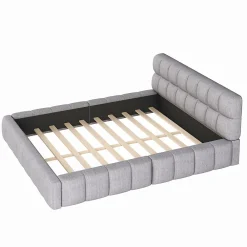 Okwish Lit Double 140x200 cm - Lit Double Ado Capitonné avec Tête de Lit et Sommier Inclus - Cadre en Lin Moderne - Sans Matelas - Gris* Lit Double