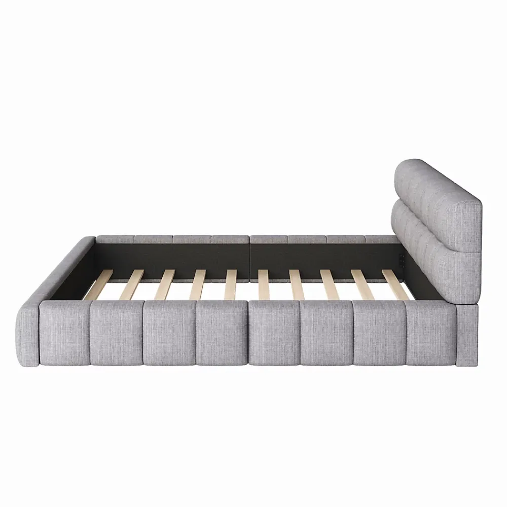 Okwish Lit Double 140x200 cm - Lit Double Ado Capitonné avec Tête de Lit et Sommier Inclus - Cadre en Lin Moderne - Sans Matelas - Gris* Lit Double