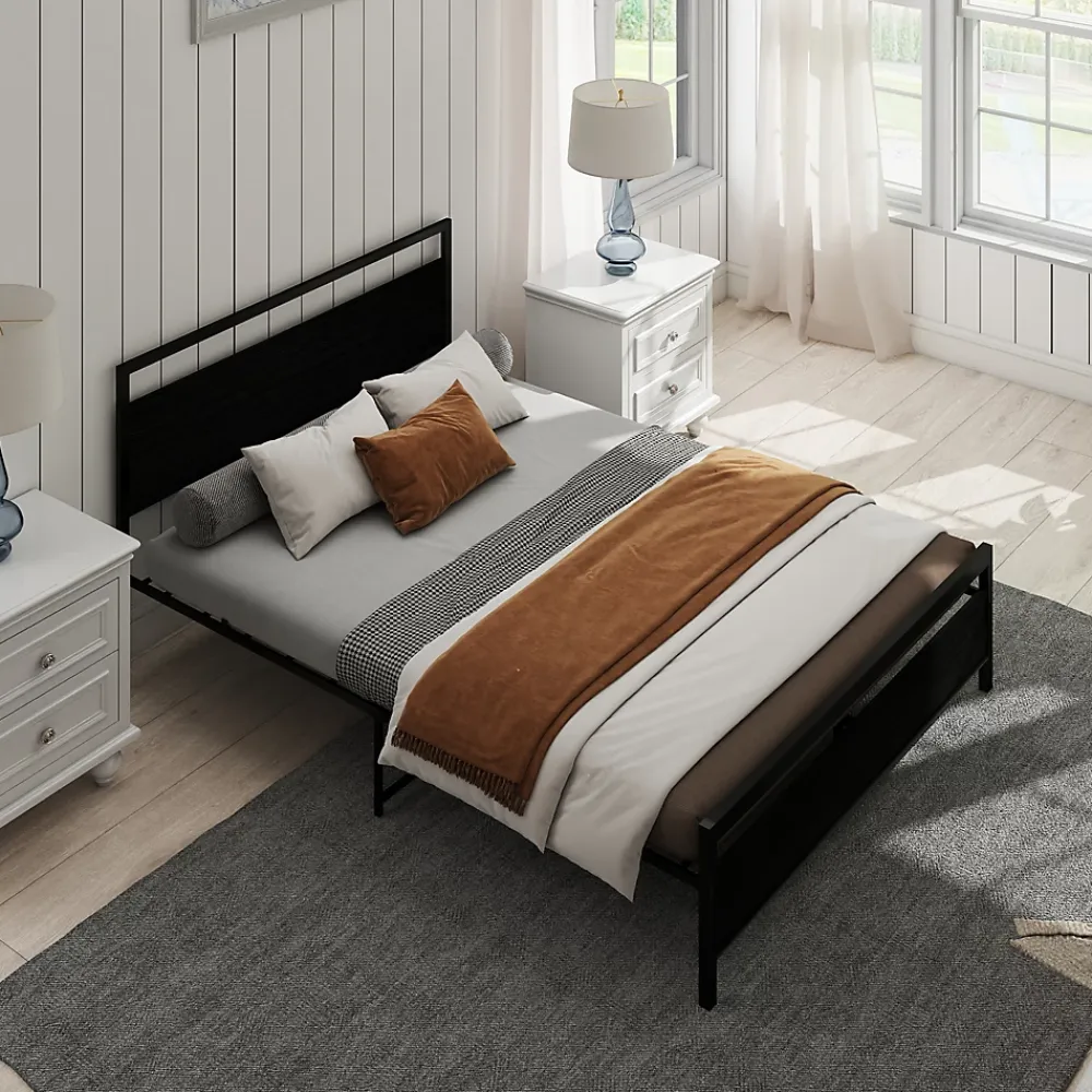 Okwish Lit Double 140x200 cm - Lit en Métal Noir Robuste et Gain de Place pour Appartement - Sans Matelas* Lit Double