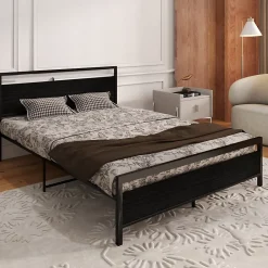 Okwish Lit Double 140x200 cm - Lit en Métal Noir Robuste et Gain de Place pour Appartement - Sans Matelas* Lit Double