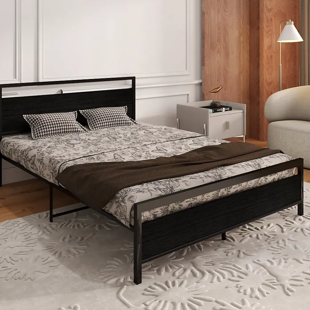 Okwish Lit Double 140x200 cm - Lit en Métal Noir Robuste et Gain de Place pour Appartement - Sans Matelas* Lit Double