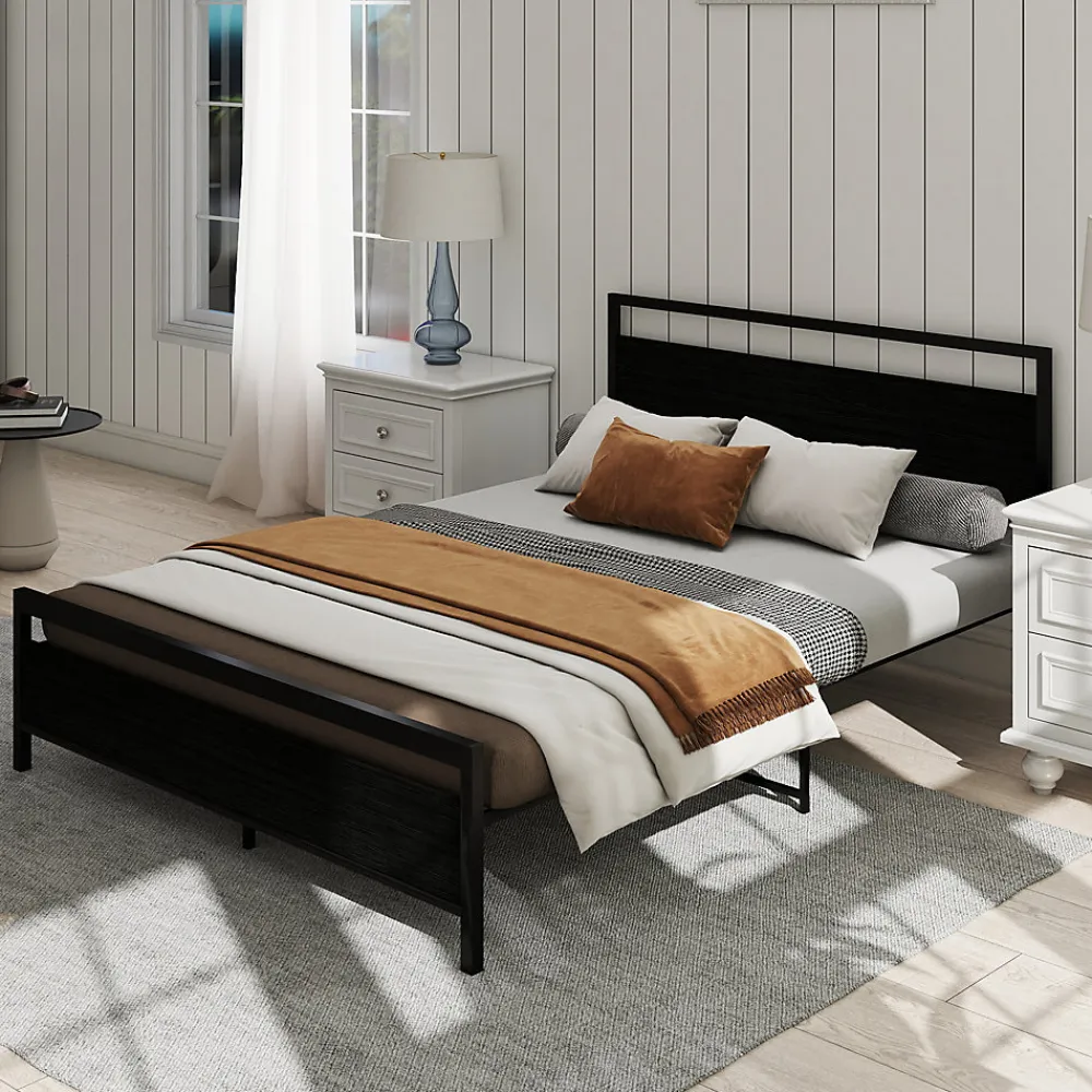 Okwish Lit Double 140x200 cm - Lit en Métal Noir Robuste et Gain de Place pour Appartement - Sans Matelas* Lit Double