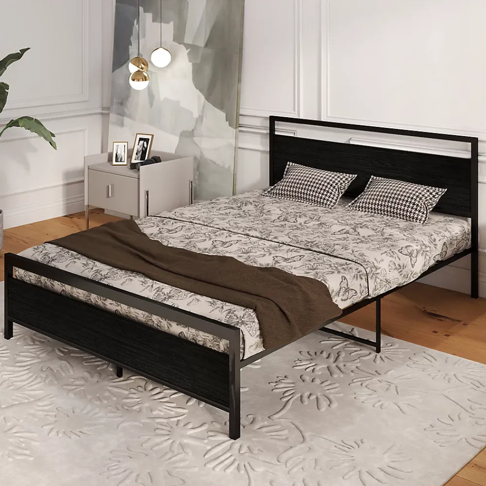 Okwish Lit Double 140x200 cm - Lit en Métal Noir Robuste et Gain de Place pour Appartement - Sans Matelas* Lit Double