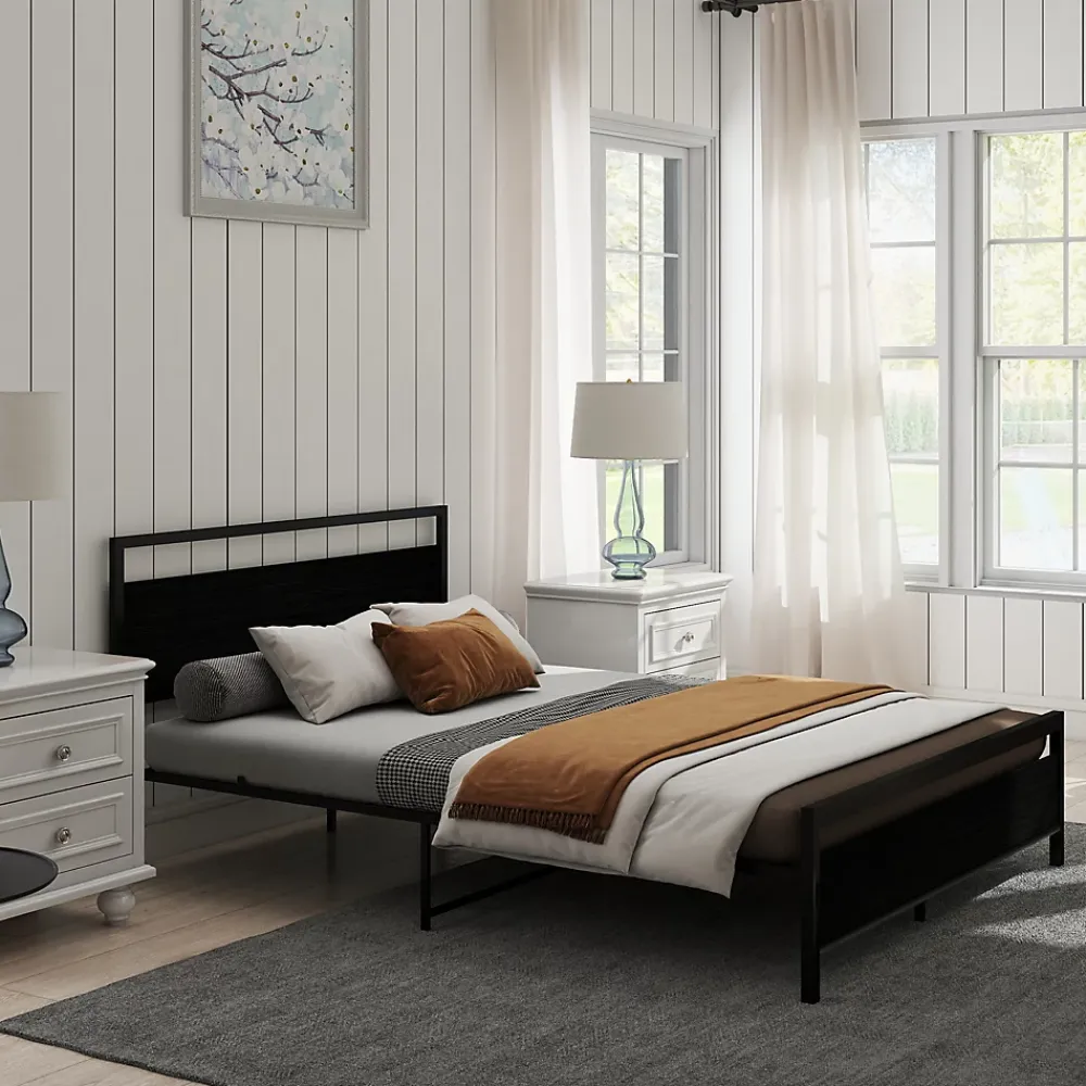 Okwish Lit Double 140x200 cm - Lit en Métal Noir Robuste et Gain de Place pour Appartement - Sans Matelas* Lit Double
