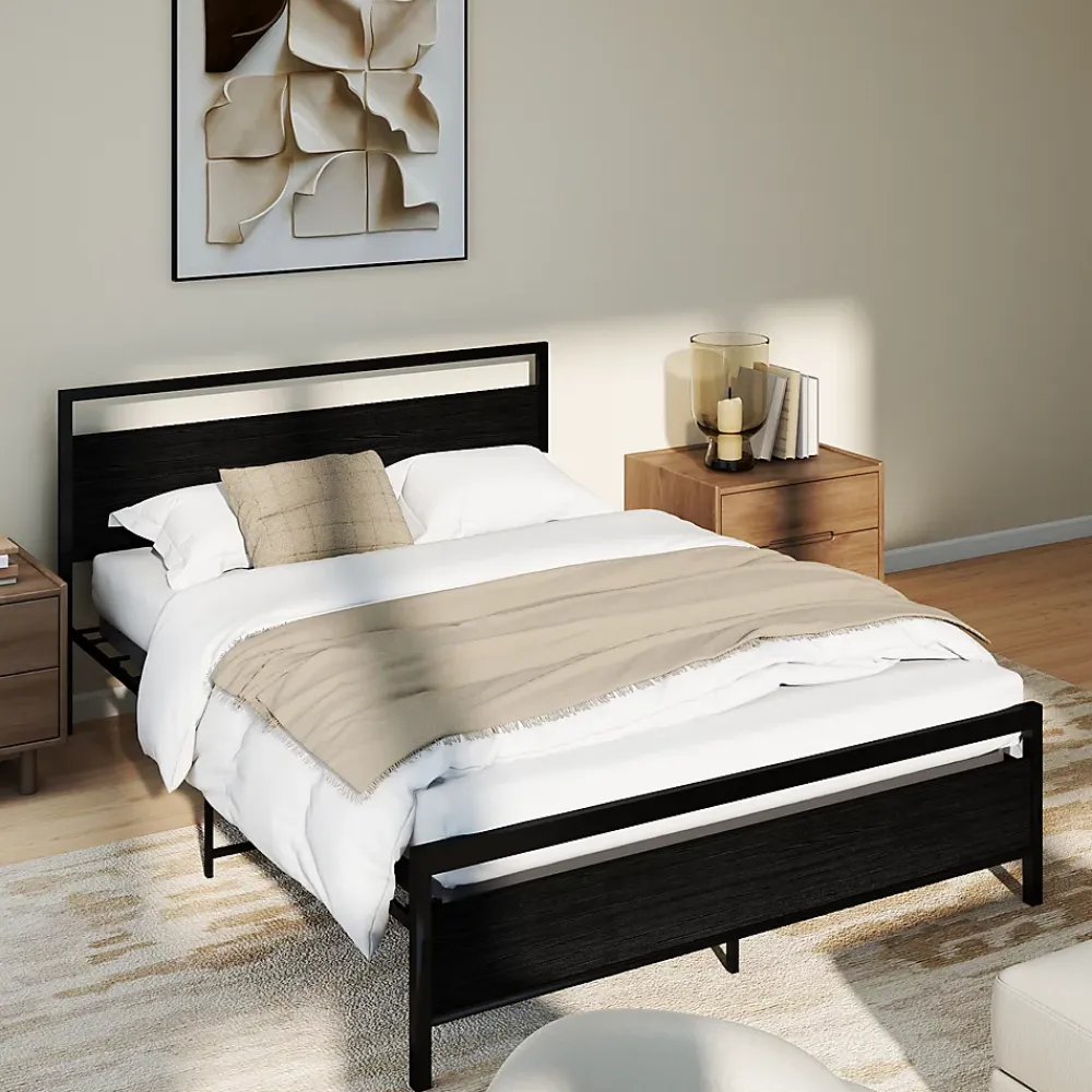 Okwish Lit Double 140x200 cm - Lit en Métal Noir Robuste et Gain de Place pour Appartement - Sans Matelas* Lit Double