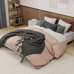 Lit Double 160x200 cm - Lit pour Adulte/Ado Moderne à Base Basse, Sans Tête de Lit, Sans Matelas, en Velours Hollandais Beige>Okwish Sale