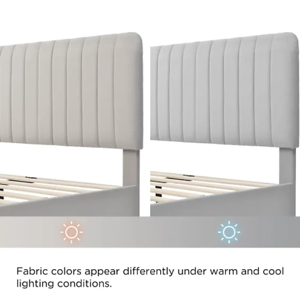 Okwish Lit double 140x200 cm - Lit rembourré avec tête de lit capitonnée - Lin - avec Matelas - Beige* Ensemble Sommier Et Matelas