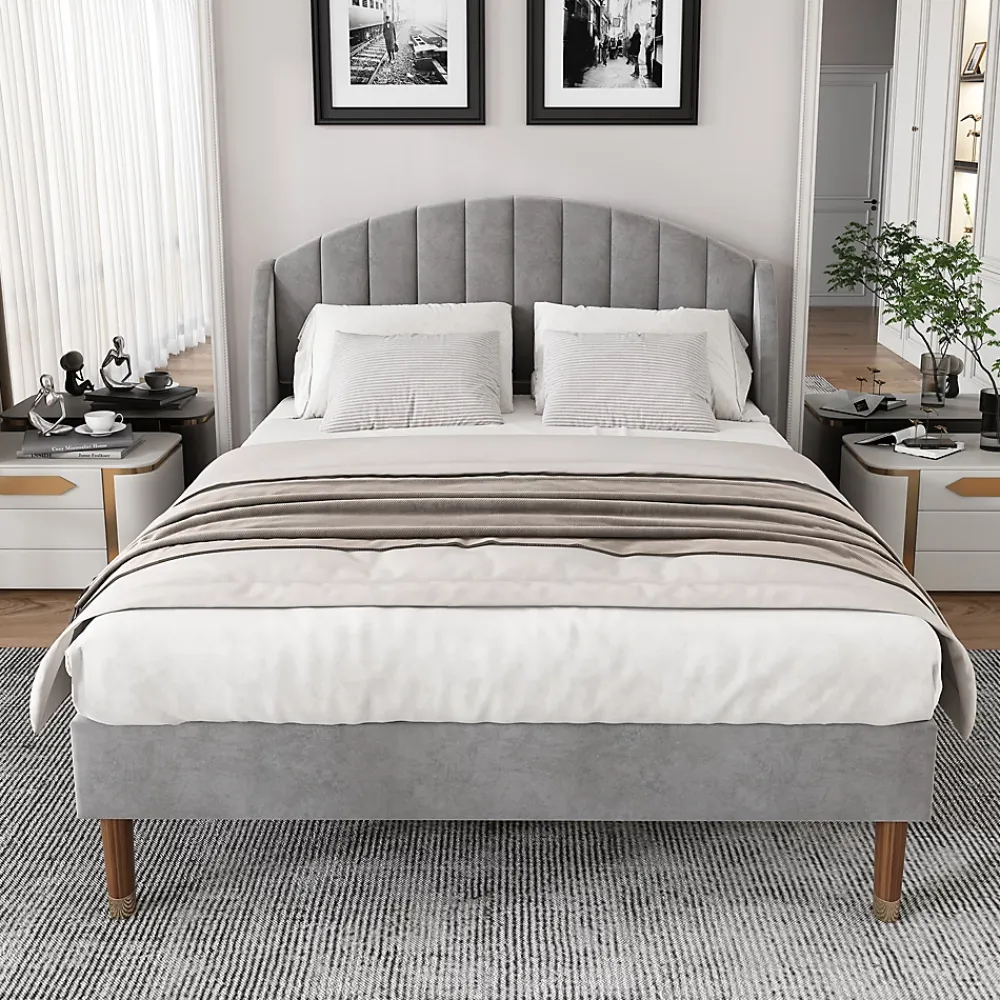 Generique Lit Double 160x200 cm - Lit Rembourré ado - Velours - Sans Matelas - Gris* Lit Double