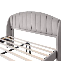 Generique Lit Double 160x200 cm - Lit Rembourré ado - Velours - Sans Matelas - Gris* Lit Double