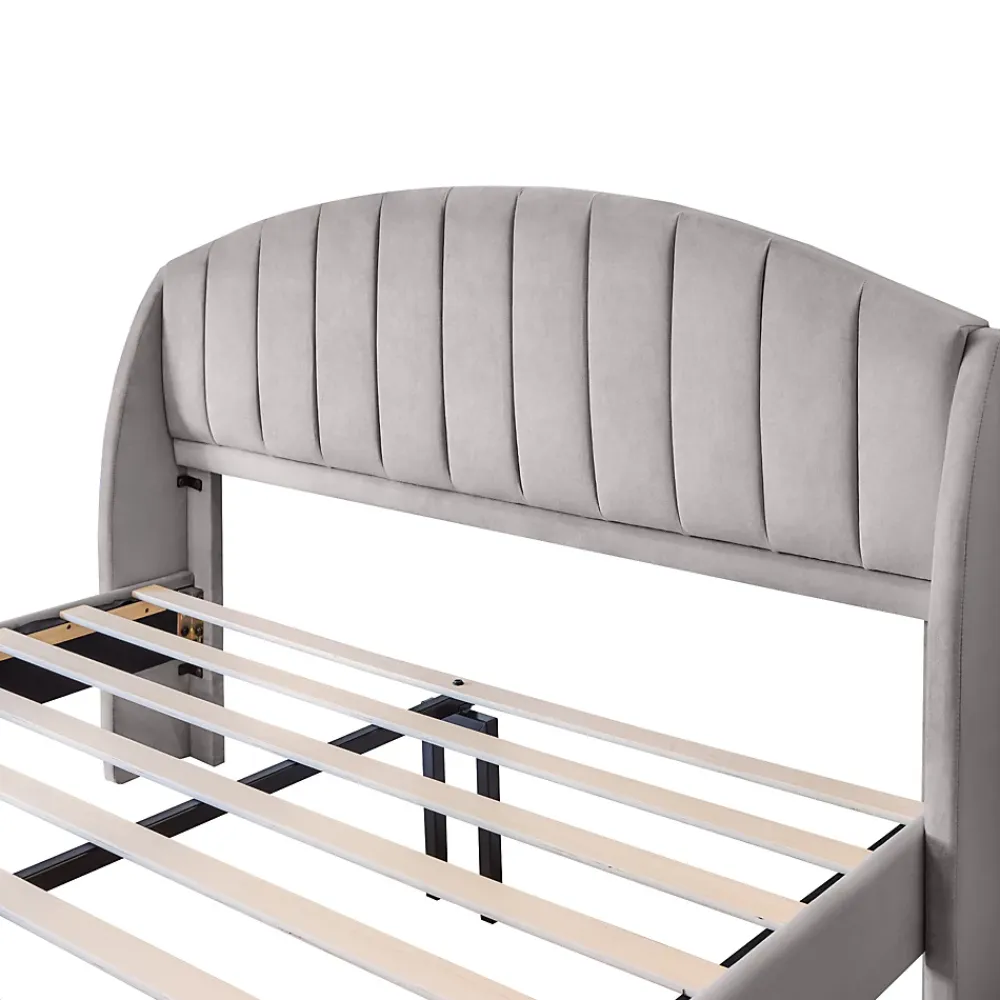 Generique Lit Double 160x200 cm - Lit Rembourré ado - Velours - Sans Matelas - Gris* Lit Double