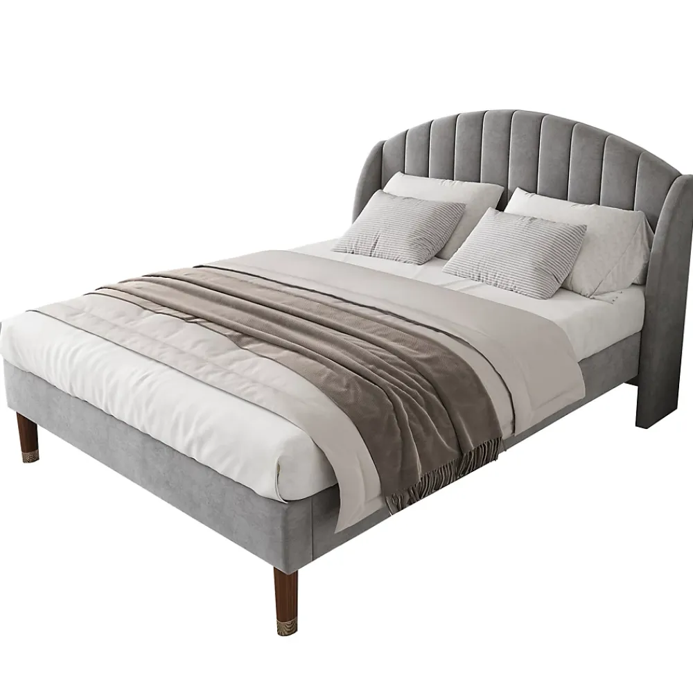 Generique Lit Double 160x200 cm - Lit Rembourré ado - Velours - Sans Matelas - Gris* Lit Double