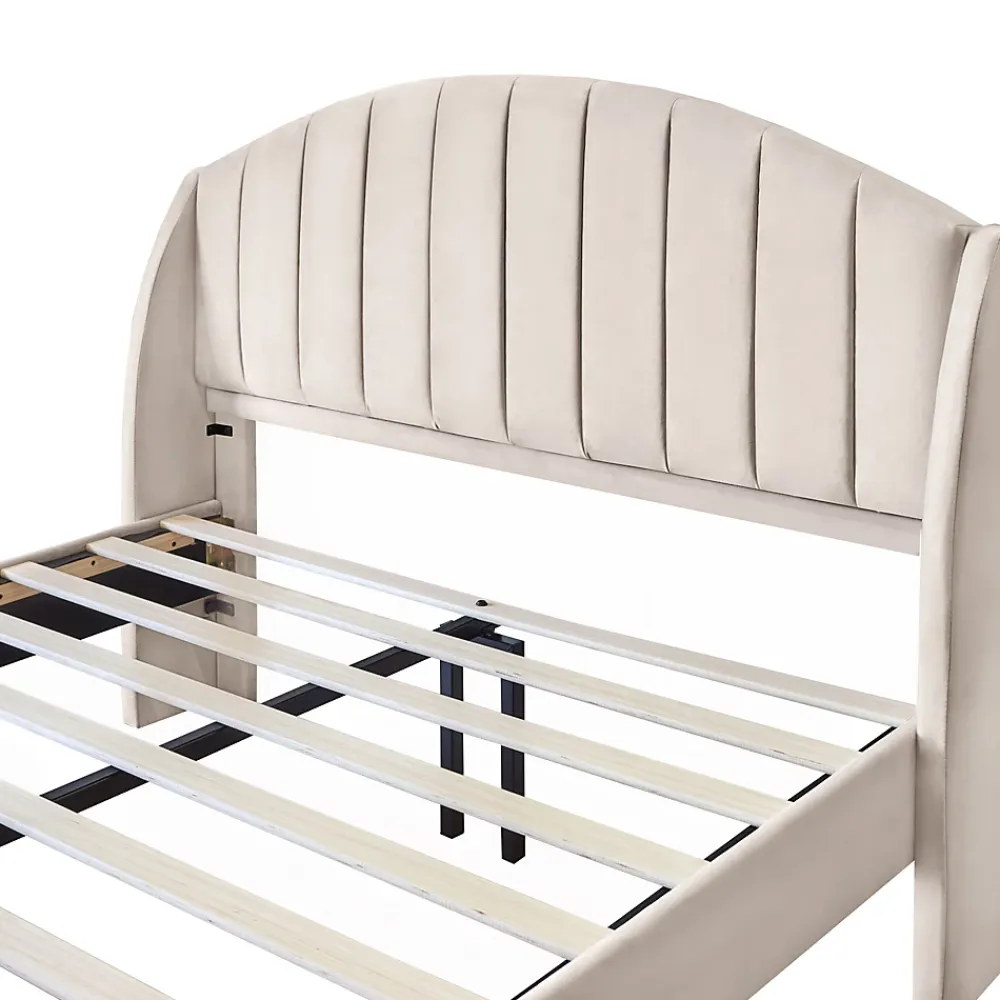 Generique Lit Double 160x200 cm - Lit Rembourré ado - Velours - Sans Matelas - Beige* Lit Double