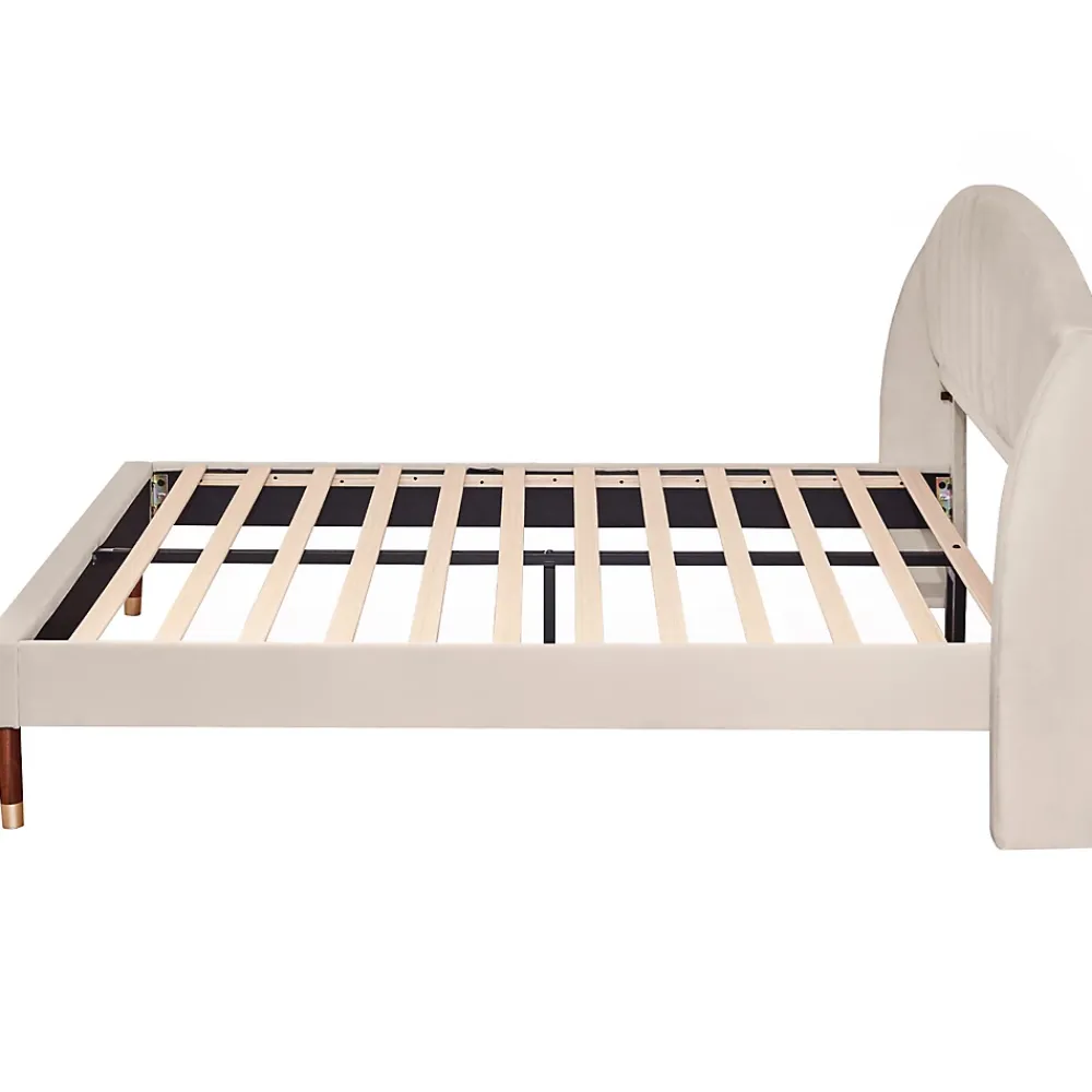 Generique Lit Double 160x200 cm - Lit Rembourré ado - Velours - Sans Matelas - Beige* Lit Double