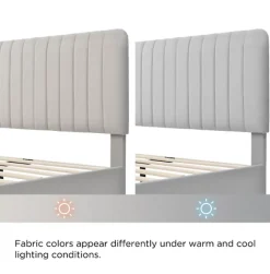 Okwish Lit double 160x200 cm - Lit rembourré avec tête de lit capitonnée - Lin - avec Matelas - Beige* Ensemble Sommier Et Matelas