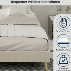 Lit Double 140x200 cm - Moderne en Velours Hollandais Bas, sans Tête de Lit/Vérin - Cadre de Lit Composite - Sans Matelas - Beige><noscript><img width=
