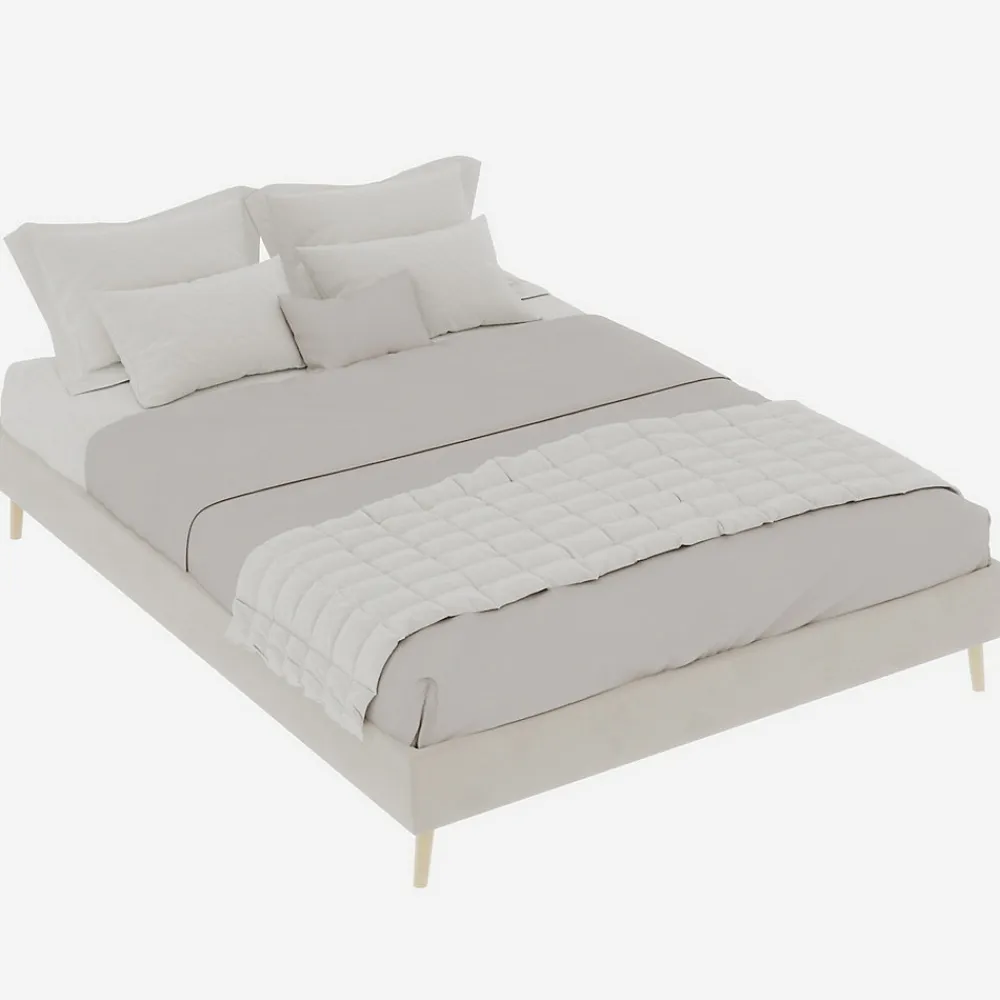 Lit Double 140x200 cm - Moderne en Velours Hollandais Bas, sans Tête de Lit/Vérin - Cadre de Lit Composite - Sans Matelas - Beige>Okwish Outlet