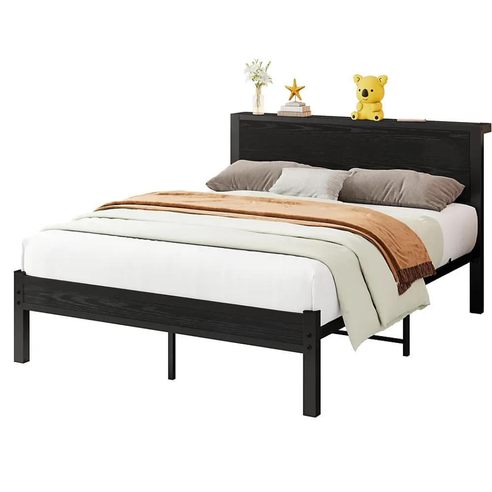 Okwish Lit Double 140x200 cm - Style Minimaliste avec Structure Métal MDF - sans Matelas - Noir* Lit Double