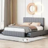 Lit double 160x200 cm, 4 tiroirs en fer, sommier à lattes, structure en métal, tissu velours, gris>Simple Life Sale