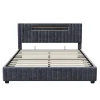 Lit Double 140x200 cm avec Coffre de Rangement Hydraulique Velours Capitonné Gris, Éclairage LED Intégré et Cadre Robuste>Fortuna lai Discount